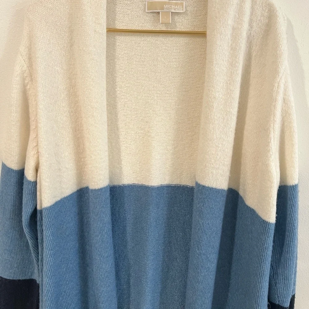 Michael Kors Color Block Open Front Cardigan Soft Cozy Striped
